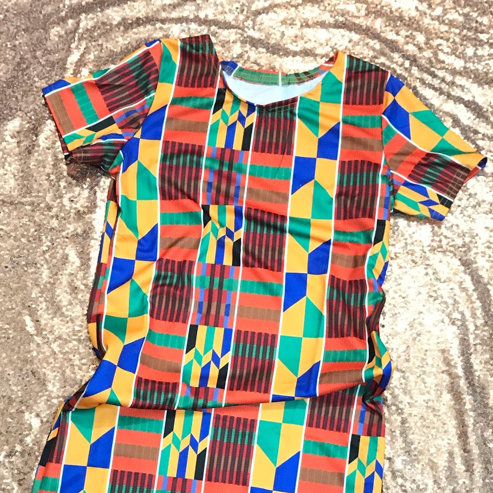 Kente African Print Body Con T-Shirt Dress